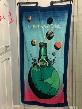 2 Vintage Perrier Earth’s Soft Drink Colorful Beach Towels